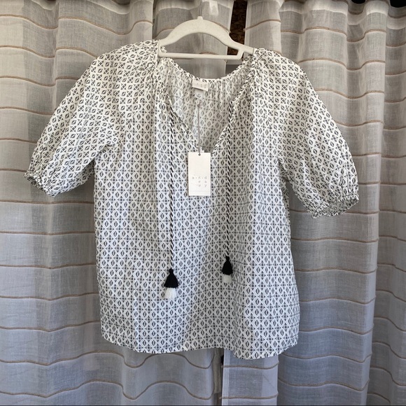✨ NWT A New Day Cotton Puff Sleeve Boho Blouse - Picture 8 of 8